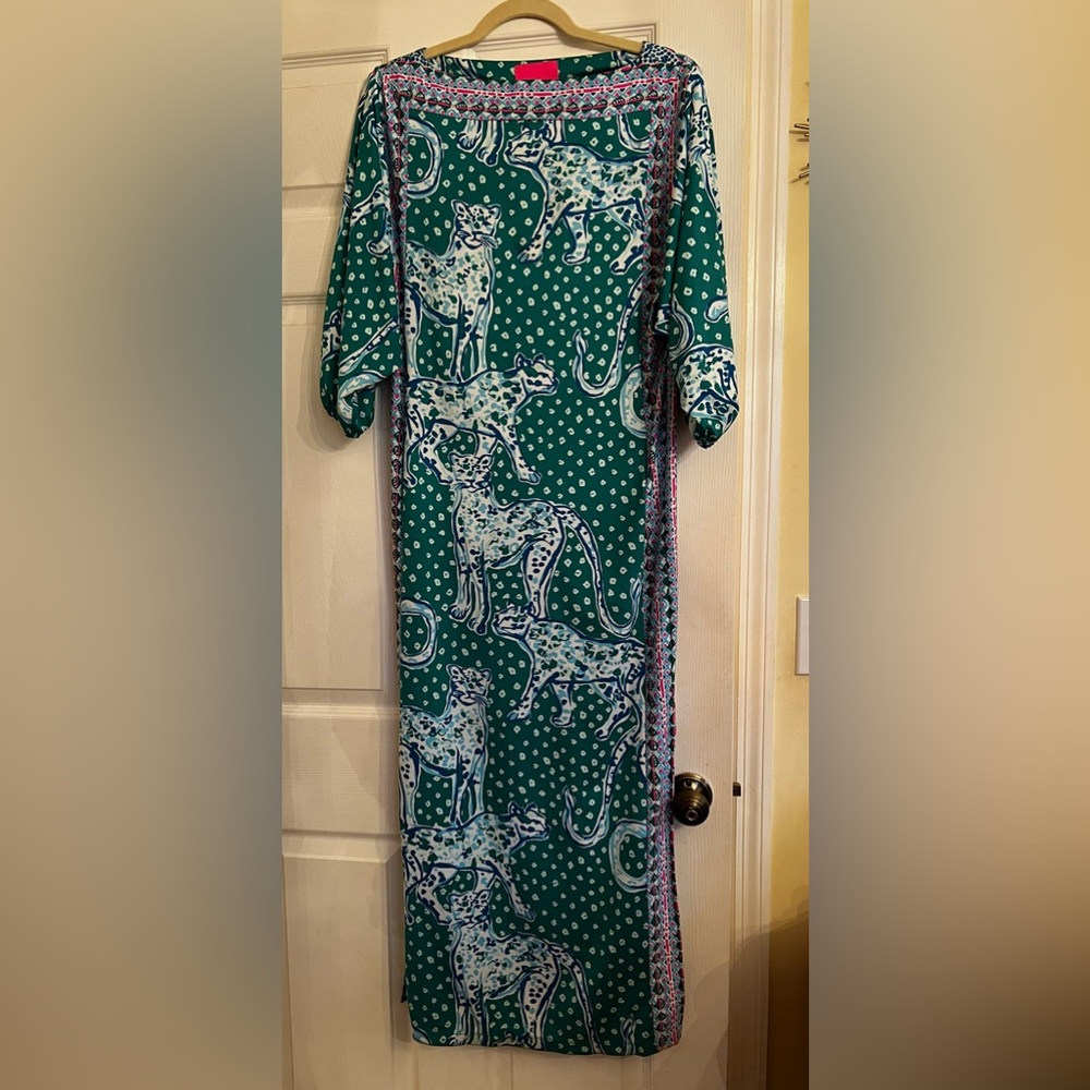 Lilly Pulitzer On the Prowl Emerald Green Maxi Dress with White Leopard Motif